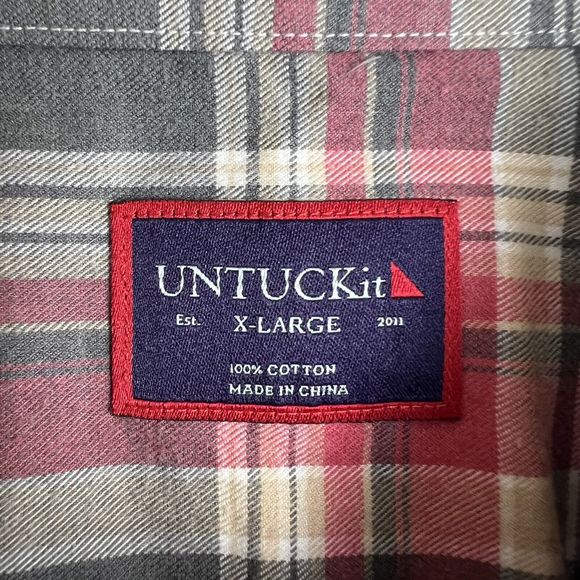 Untuckit‎ Mens Jadot Gray Pink Plaid Cotton Long Sleeve Button Up Shirt XL - Picture 4 of 5